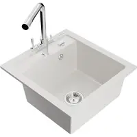 Mexen Vito 1-komorige granieten spoelbak met Duero keukenkraan, wit - 6503-20-671600-00