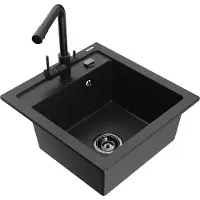 Mexen Vito granieten gootsteen 1-kompartment met keukenkraan Duero, zwart/goud metallic - 6503-75-671600-70-B