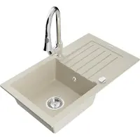 Mexen Pablo granieten gootsteen met 1 bak en afdruiprek en Elia keukenkraan, beige - 6510-69-670101-00