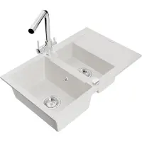 Mexen Gaspar granieten spoelbak 1,5-komorige met druiprek en Duero keukenkraan, wit - 6507-20-671600-00