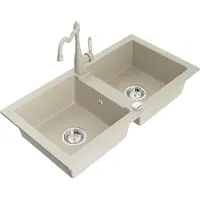 Mexen Mario granieten spoelbak met 2 kamers en keukenkraan Carla, beige - 6504-69-670700-69