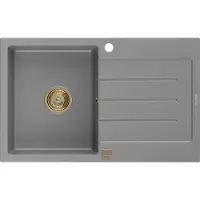Mexen Bruno granieten gootsteen 1-kamer met afdruiprek 795 x 495 , grijs, gouden sifon - 6513791010-71-G