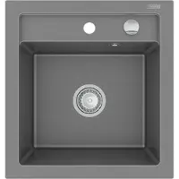 Mexen Vito granieten spoelbak 1-compartiment 520 x 490 , grijs, chromen sifon - 6503521000-71