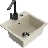 Mexen Milo granieten spoelbak 1-komor met keukenkraan Rita, beige - 6505-69-670300-70