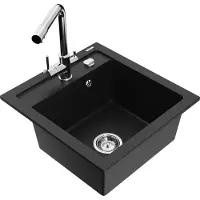 Mexen Vito granieten gootsteen 1-kompartment met keukenkraan Duero, zwart - 6503-77-671600-00