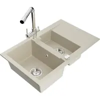 Mexen Gaspar granieten spoelbak 1,5-komoren met afdruiprek en keukenmengkraan Duero, beige - 6507-69-671600-00
