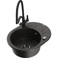 Mexen Kevin granieten spoelbak met 1 bak en keukenkraan Duo, zwart/goud metallic - 6517-75-671701-70-B
