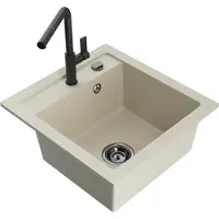 Mexen Vito granieten gootsteen 1-komerig met keukenkraan Flora, beige - 6503-69-670401-70-B