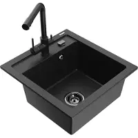 Mexen Vito granieten gootsteen 1-komorige met keukenkraan Duero, zwart/zilver metallic - 6503-73-671600-70-B