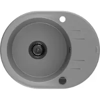 Mexen Kevin granieten spoelbak 1-komorige met afdruiprek 586 x 458 , grijs, zwarte sifon - 6517581005-71-B
