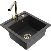 Mexen Vito granieten gootsteen 1-komoers met keukenmengkraan Duero, zwart gespikkeld - 6503-76-671600-50