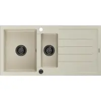 Mexen Andres 1,5-koer granieten gootsteen met afdruiprek 1000 x 500 , beige, zwarte sifon - 6515101510-69-B