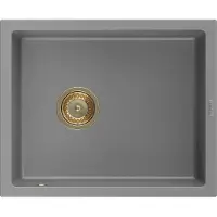 Mexen Pedro granieten gootsteen 1-komor 560 x 460 , grijs, gouden sifon - 6508561000-71-G