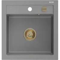 Mexen Vito granieten gootsteen 1-komerig 520 x 490 , grijs, gouden sifon - 6503521000-71-G