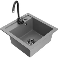 Mexen Vito granieten spoelbak met één kom met keukenkraan Telma, grijs - 6503-71-670200-70-B