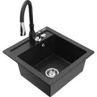 Mexen Vito granieten spoelbak met 1 bak met Savita keukenkraan, zwart/zilver metallic - 6503-73-672601-70