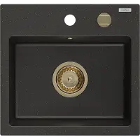 Mexen Milo granieten spoelbak met 1 bak 435 x 410 , zwart/goud metallic, gouden sifon - 6505441000-75-G