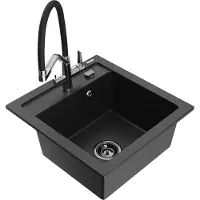 Mexen Vito granieten spoelbak 1-komerig met keukenkraan Duo, zwart/zilver metallic - 6503-73-671701-07-B