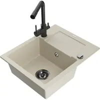 Mexen Enzo granieten spoelbak 1-komers met afdruiprek en keukenkraan Duero, beige - 6506-69-671600-70
