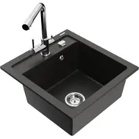 Mexen Vito granieten spoelbak met 1 bak en Duero keukenkraan, zwart/goud metallic - 6503-75-671600-00