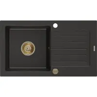 Mexen Pablo granieten gootsteen 1-bak met afdruiprek 752 x 436 , zwart/goud metallic, sifon goud - 6510751010-75-G