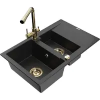 Mexen Gaspar granieten spoelbak 1,5-komoriger met afdruiprek en Duero keukenkraan, zwart/zilver - 6507-73-671600-50