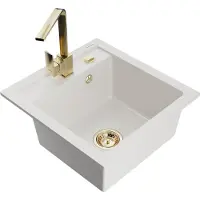 Mexen Vito granieten gootsteen 1-kompartment met keukenkraan Rita, wit - 6503-20-670300-50