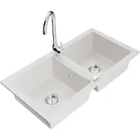 Mexen Mario granieten spoelbak 2-kamers met keukenkraan Telma, wit - 6504-20-670200-00