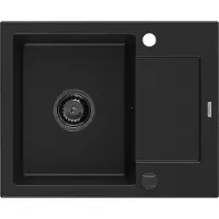 Mexen Enzo granieten spoelbak met 1 bak en afdruiprek 576 x 465 , zwart, zwarte sifon - 6506571005-77-B
