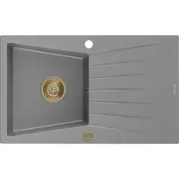 Mexen Cesar granieten gootsteen 1-komorer met afdruiprek 775 x 470 , grijs, gouden sifon - 6514771010-71-G