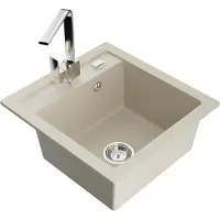 Mexen Vito granieten gootsteen 1-komorige met keukenkraan Rita, beige - 6503-69-670300-00