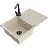 Mexen Bruno granieten spoelbak 1-kompartment met afdruiprek en keukenkraan Rita, beige - 6513-69-670300-70