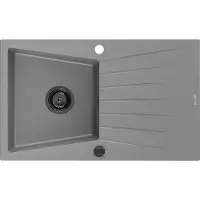 Mexen Cesar granieten gootsteen 1-kompartment met druiprek 775 x 470 , grijs, zwarte sifon - 6514771010-71-B