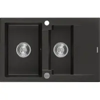 Mexen Gaspar granieten gootsteen 1,5-kamer met afdruiprek 737 x 475 , zwart/gouden metallic, chromen sifon - 6507731505-75