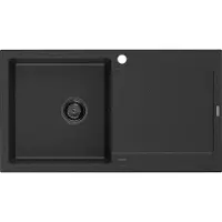 Mexen Leo granieten spoelbak 1-kamer met afdruiprek 900 x 500 , zwart/zilver metallic, zwarte sifon - 6501901010-73-B