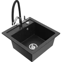 Mexen Vito granieten gootsteen met 1 bak en Duo keukenkraan, zwart/zilver metallic - 6503-73-671701-07