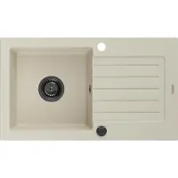 Mexen Pablo granieten gootsteen 1-kompartment met afdruiprek 752 x 436 , beige, zwarte sifon - 6510751010-69-B