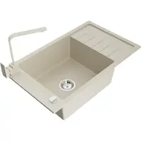 Mexen Elias granieten spoelbak met 1 bak en afdruiprek en keukenmengkraan Rita, beige - 6511-69-670300-69