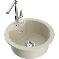 Mexen Diego granieten spoelbak met 1 bak en Flora keukenkraan, beige - 6512-69-670401-00