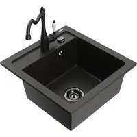 Mexen Vito granieten gootsteen 1-kompartiment met keukenmengkraan Carla, zwart/goud metallic - 6503-75-670700-70-B