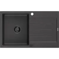 Mexen Bruno granieten gootsteen 1-komor met afdruipgedeelte 795 x 495 , zwart gespikkeld, zwarte sifon - 6513791010-76-B