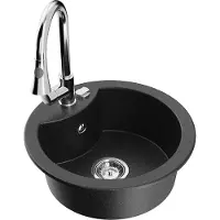Mexen Diego granieten spoelbak 1-komorige met keukenkraan Elia, zwart/zilver metallic - 6512-73-670101-00