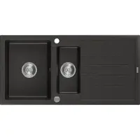 Mexen Andres granieten spoelbak 1,5-komorig met afdruiprek 1000 x 500 , zwart/goud metallic, sifon chroom - 6515101510-75