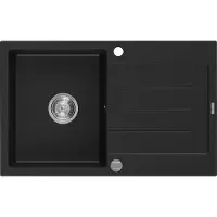Mexen Bruno granieten spoelbak 1-komorige met afdruiprek 795 x 495 , zwart, chromen sifon - 6513791010-77