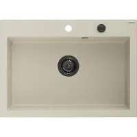 Mexen Elix granieten spoelbak 1-komerig 700 x 500 , beige, zwarte sifon - 6526701005-69-B