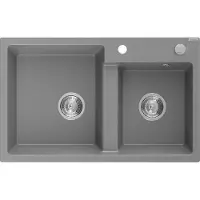 Mexen Tomas granieten dubbele spoelbak 800 x 500 , grijs, chromen sifon - 6516802000-71