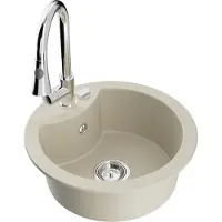 Mexen Diego granieten gootsteen 1-baks met keukenmengkraan Elia, beige - 6512-69-670101-00
