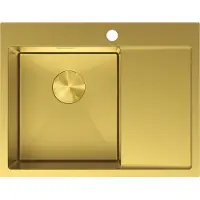 Mexen Exar stalen spoelbak met 1 compartiment en afdruiprek, links 620 x 480 , goud - 6431621005L-55