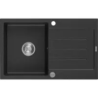 Mexen Bruno granieten wastafel 1-kompartement met afdruiprek 795 x 495 , zwart/zilver metallic, sifon chroom - 6513791010-73