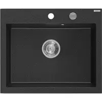 Mexen Elix granieten spoelbak 1-koer 600 x 500 , zwart/zilver metallic, sifon chroom - 6525601005-73